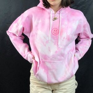 Pink Tie dye smiley face hoodie